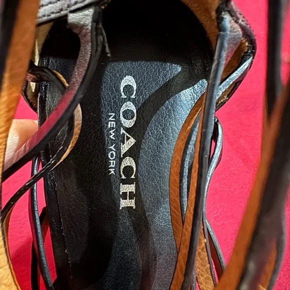 Coach Coach Josey Black Leather Strappy Gladiator High Heel Snakeskin Accents - Picture 5 of 6